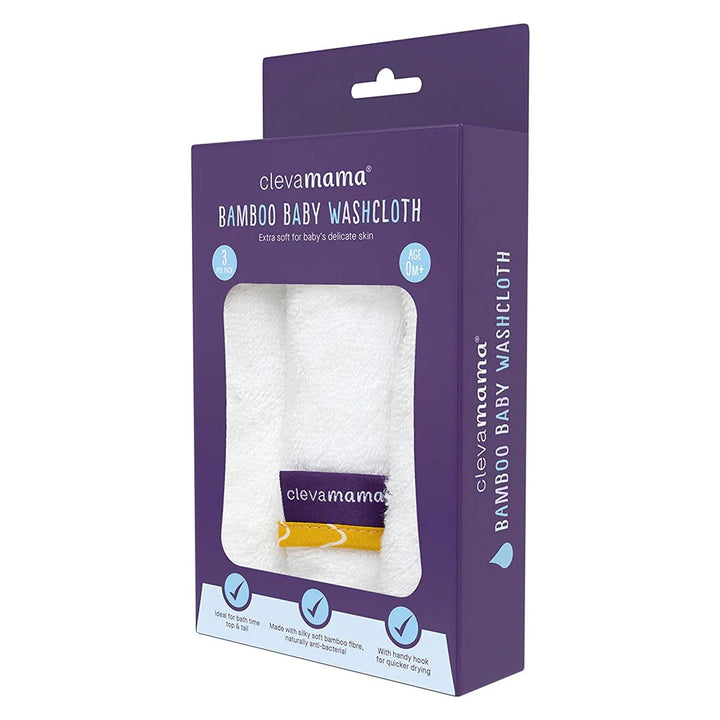 Clevamama Bamboo Baby Washcloth - 3pk (White & Mustard)