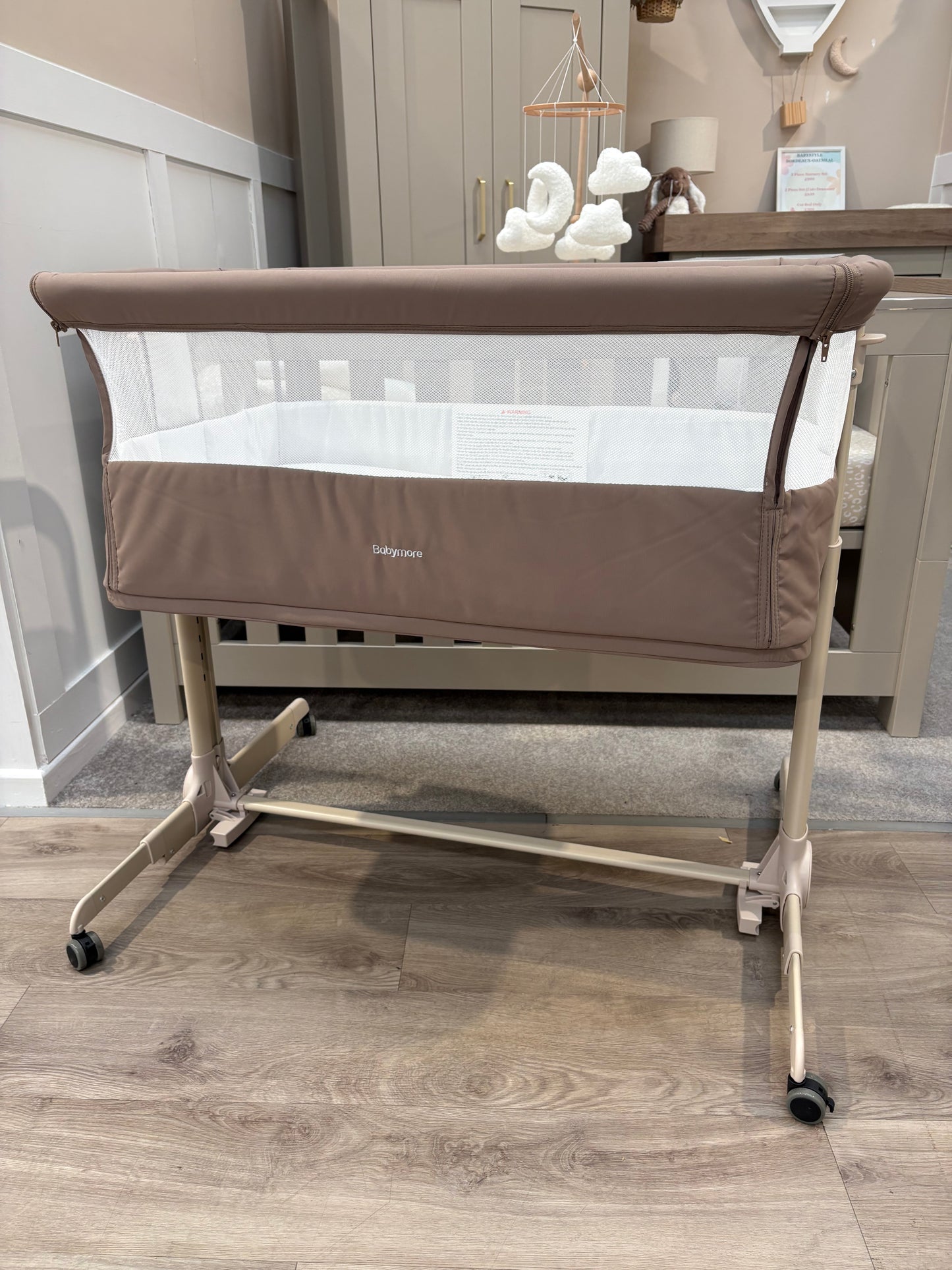 EX DISPLAY Babymore Neera Bedside Crib - Khaki