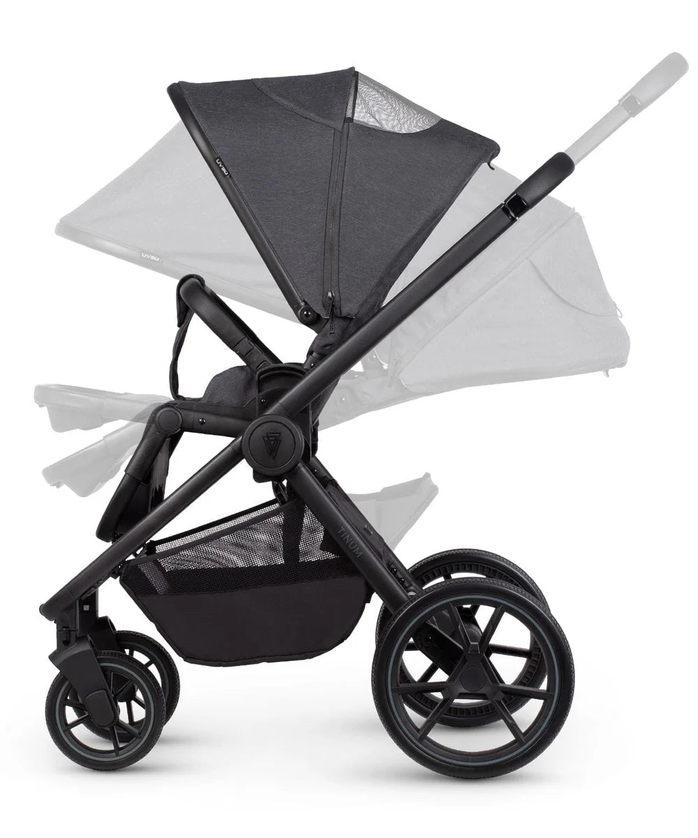 Venicci Tinum Edge, Cabriofix Isize + Isofix Base, Oyster Wiggle Crib + Kinderkraft Lumi2 Swing Bundle - Charcoal Dark Grey