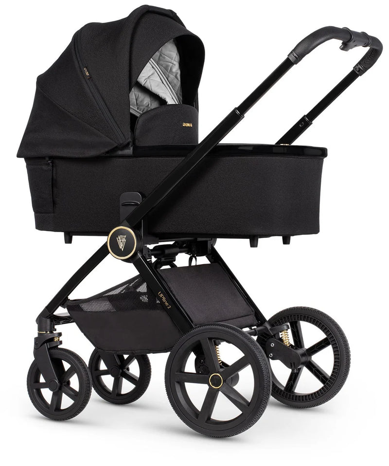 Venicci Upline2 Pushchair, Carrycot + Accessories Travel System Bundle - All Black