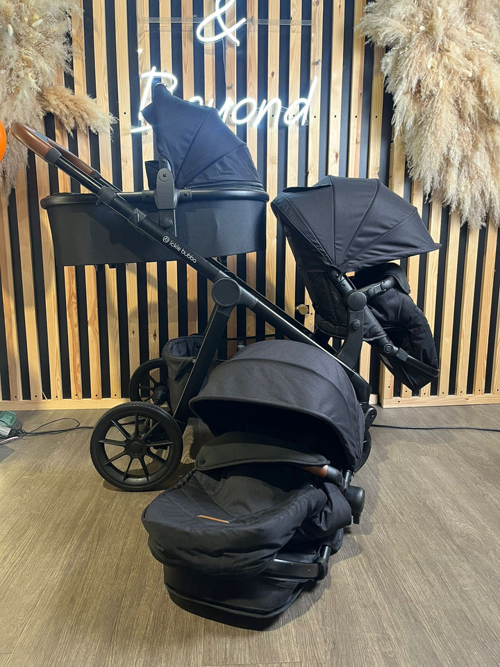 PRE LOVED Ickle Bubba Virgo Double Pushchair Bundle - Black