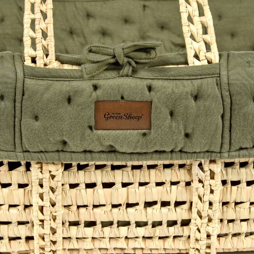 The Little Green Sheep Organic Dimple Quilted Moses Basket, Mattress & Walnut Rocking Stand - Juniper