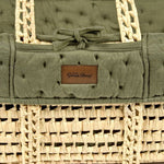 The Little Green Sheep Organic Dimple Quilted Moses Basket, Mattress & Walnut Rocking Stand - Juniper