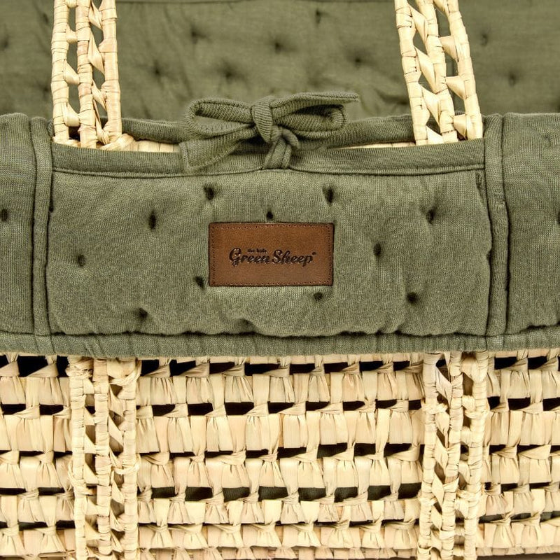 The Little Green Sheep Organic Dimple Quilted Moses Basket, Mattress & Walnut Rocking Stand - Juniper