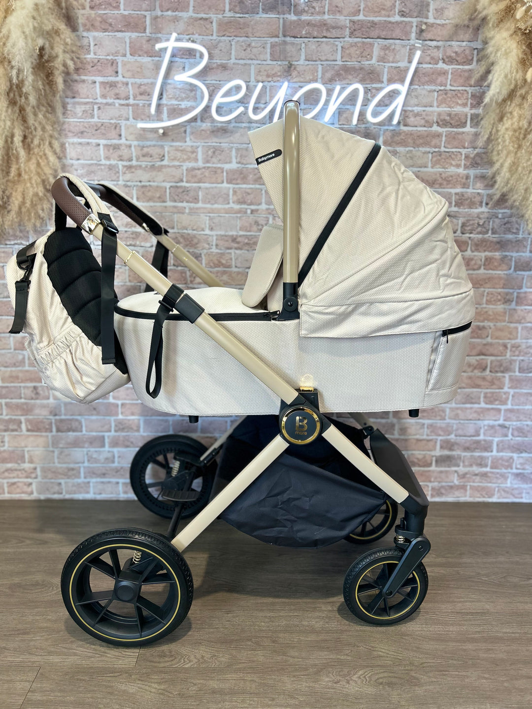 EX DISPLAY Babymore Kai Travel System Pecan with Base - Sandstone