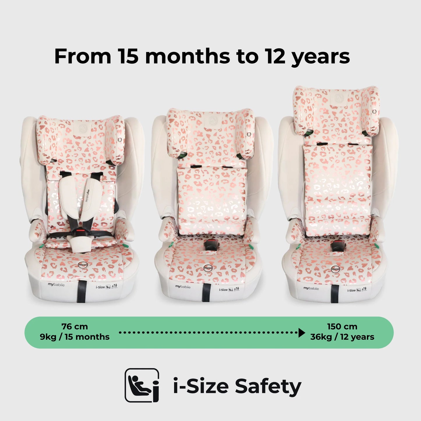 My Babiie MBCS80 Foldable Toddler to Booster R129 Car Seat with Isofix - Pink Leopard