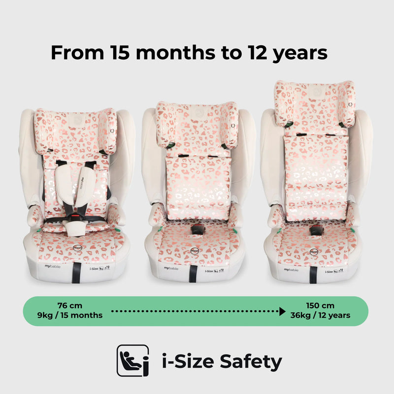 My Babiie MBCS80 Foldable Toddler to Booster R129 Car Seat with Isofix - Pink Leopard