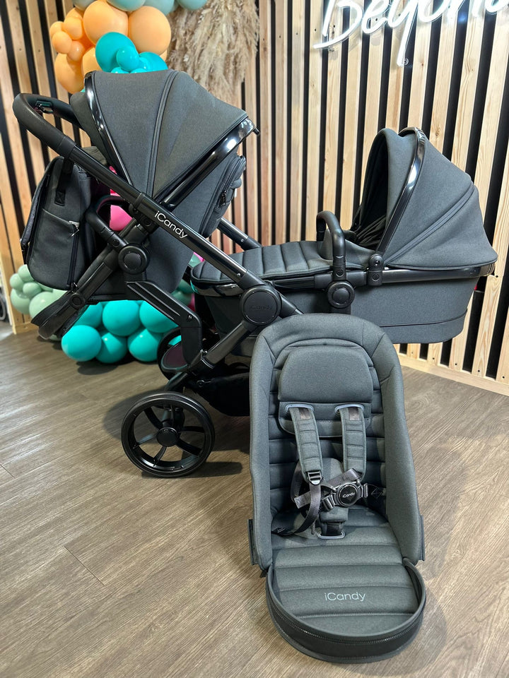 PRE LOVED iCandy Peach 7 Double Pushchair Bundle - Phantom/Dark Grey