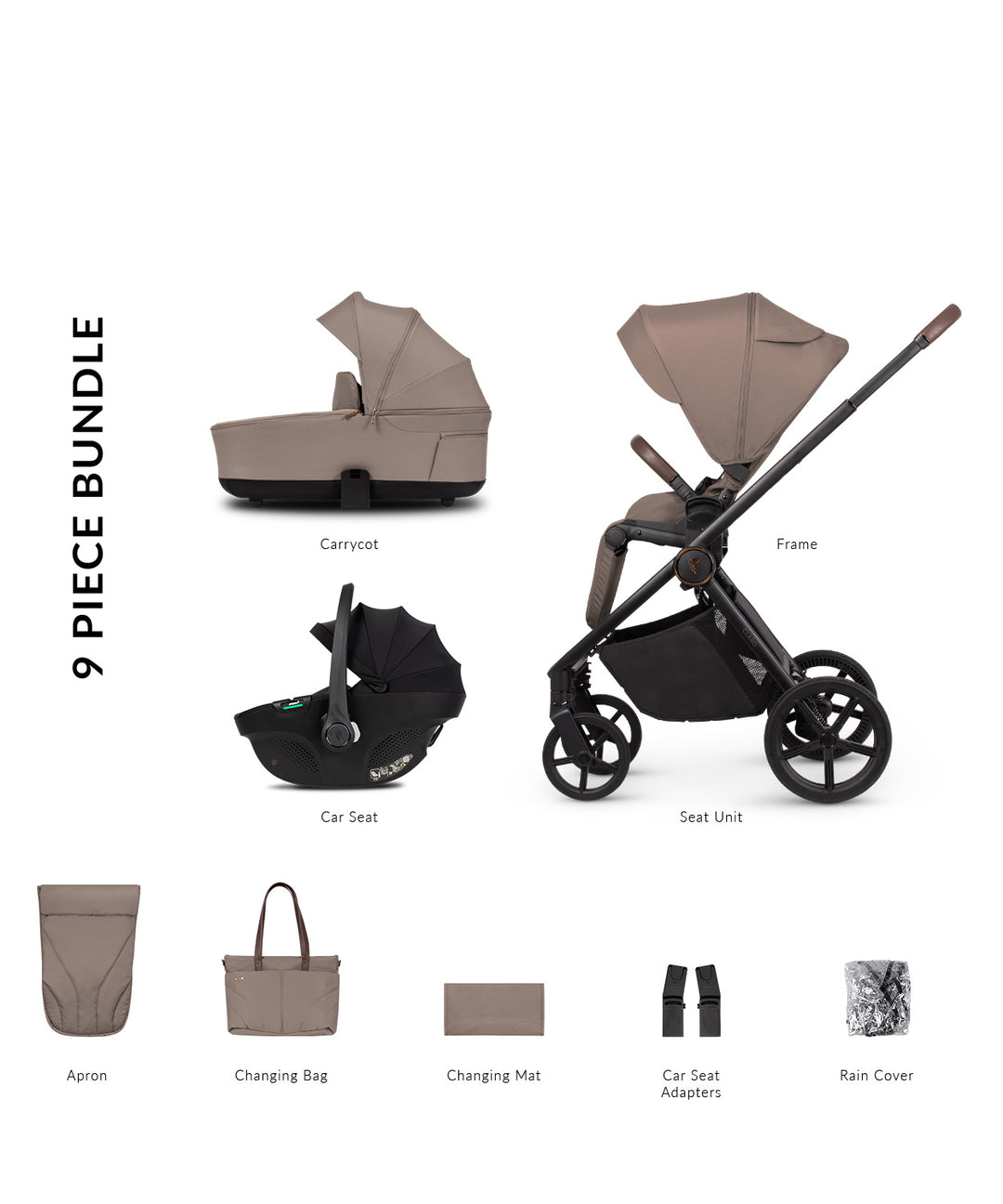 Venicci Claro2 9 Piece Travel System Bundle - Almond