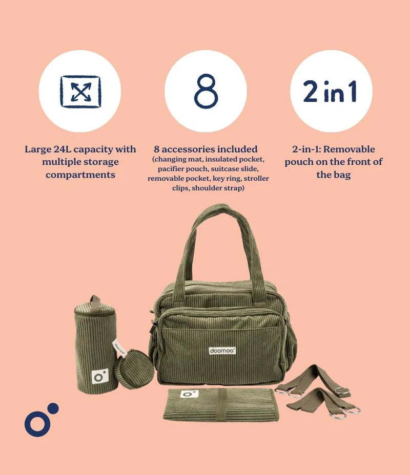 Doomoo Corduroy Soft Changing Bag - Khaki