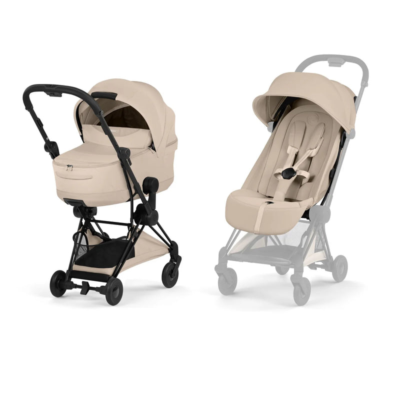 Cybex COŸA Comfort + Foldable Carrycot Matt Black - Cozy Beige (2026 Model)