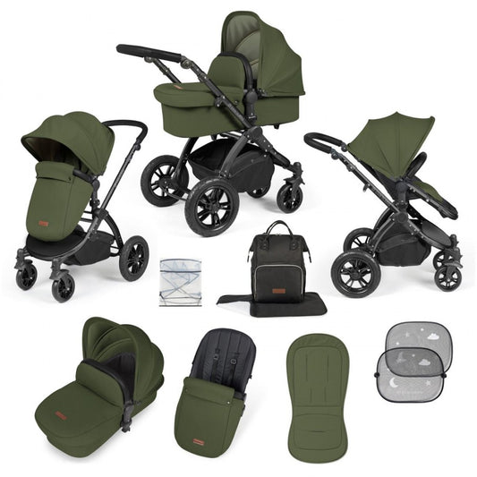 Ickle Bubba Stomp Luxe 9 Piece Pram Bundle - Woodland / Black