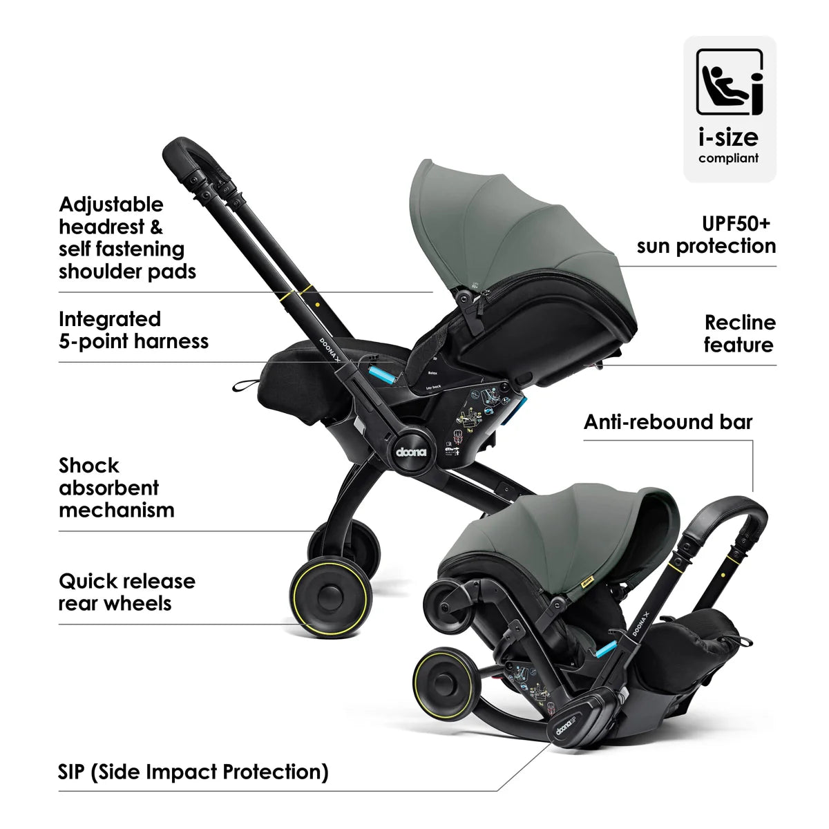 Doona X Car Seat & Stroller - Slate Green/Forest Grey + FREE Essentials Bag Worth £54.99!