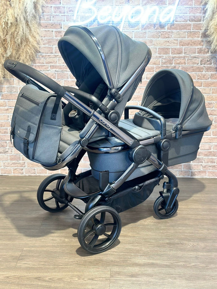 PRE LOVED iCandy Peach 7 Double Pushchair Bundle - Phantom/Dark Grey