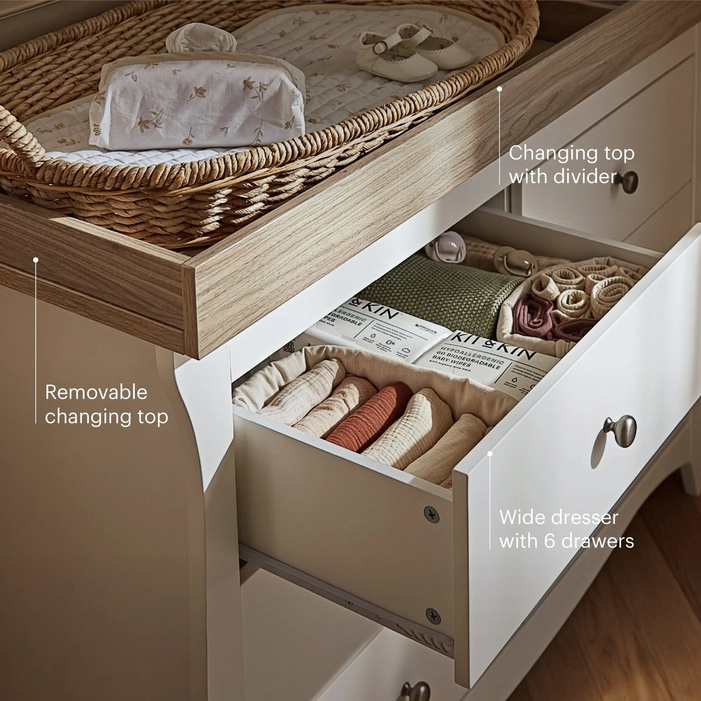 CuddleCo Clara 6 Drawer Dresser - White & Ash