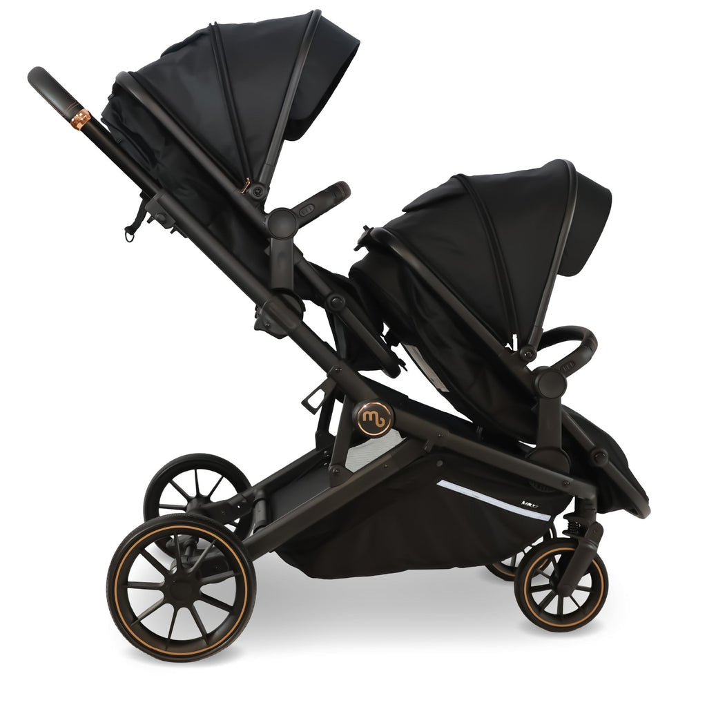 My Babiie MB33 Tandem Pushchair with 2 Infant Carriers & 2 Bases - Black Leopard