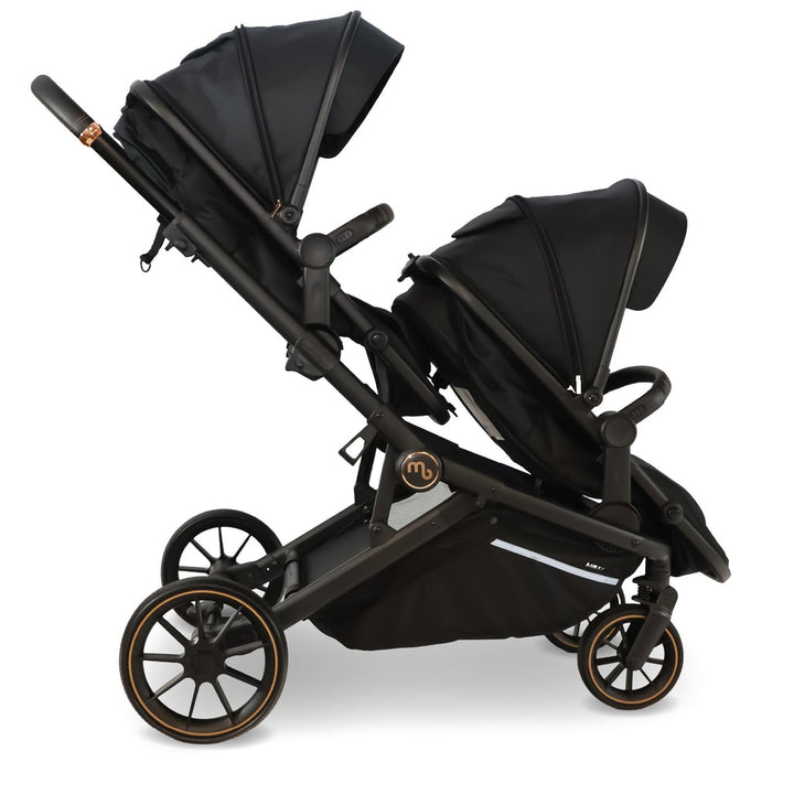 My Babiie MB33 Tandem Pushchair with 2 Infant Carriers & 2 Bases - Black Leopard