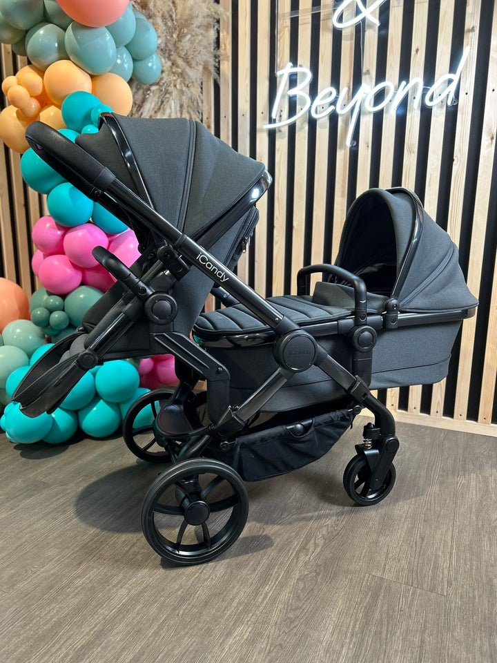 PRE LOVED iCandy Peach 7 Double Pushchair Bundle - Phantom/Dark Grey