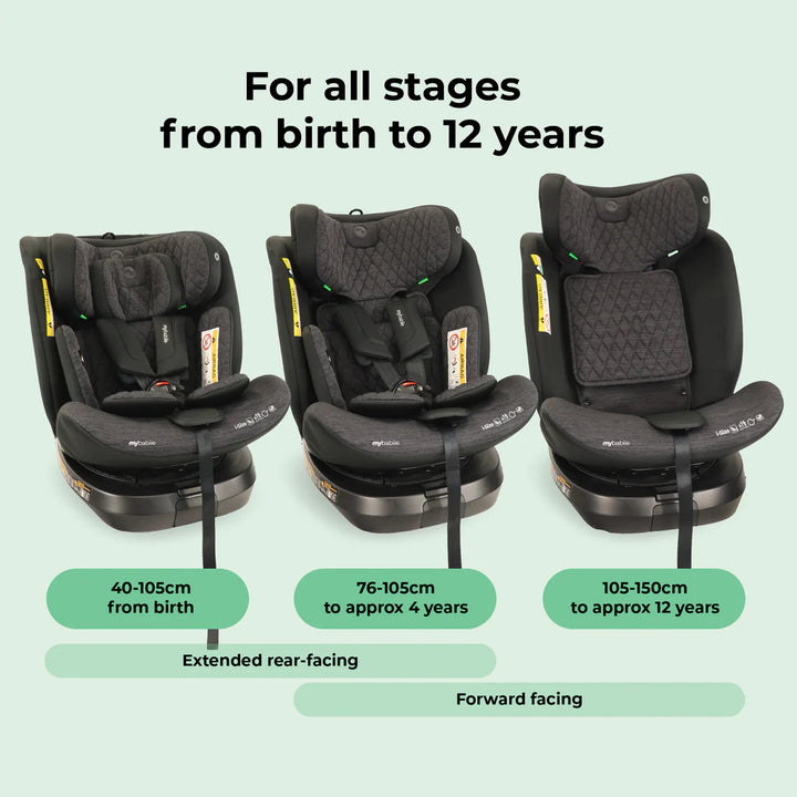 My Babiie MBCSSPINTT i-Size (40-150cm) Spin Car Seat - Black Melange