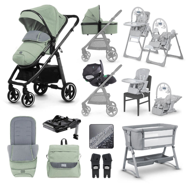 Miniuno VenToura Bundle Package with Stay Close Crib & Yumo MultiPlus Highchair - Shamrock