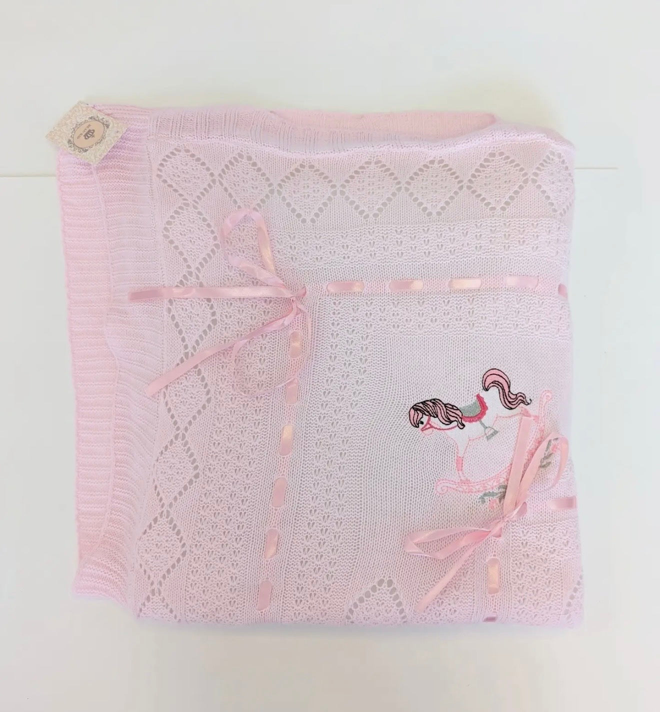 Beau Kid Rocking Horse Knitted Baby Blanket - Pink