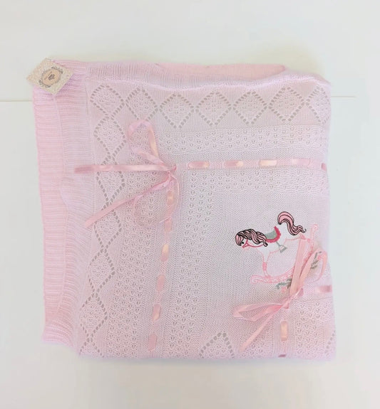Beau Kid Rocking Horse Knitted Baby Blanket - Pink