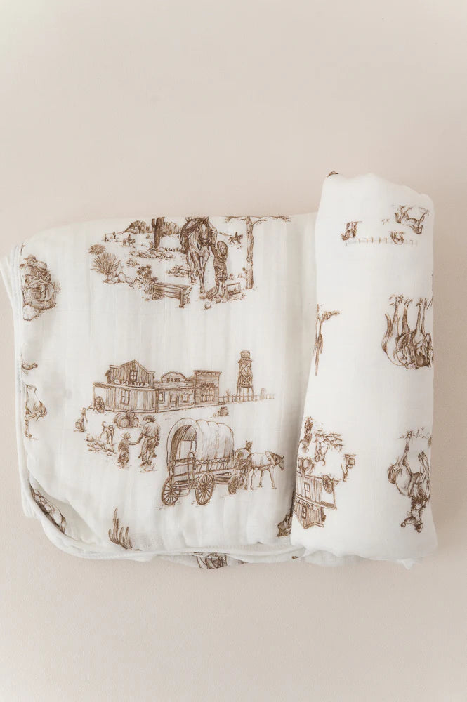 The Gilded Bird Western Toile Bamboo Baby Blanket