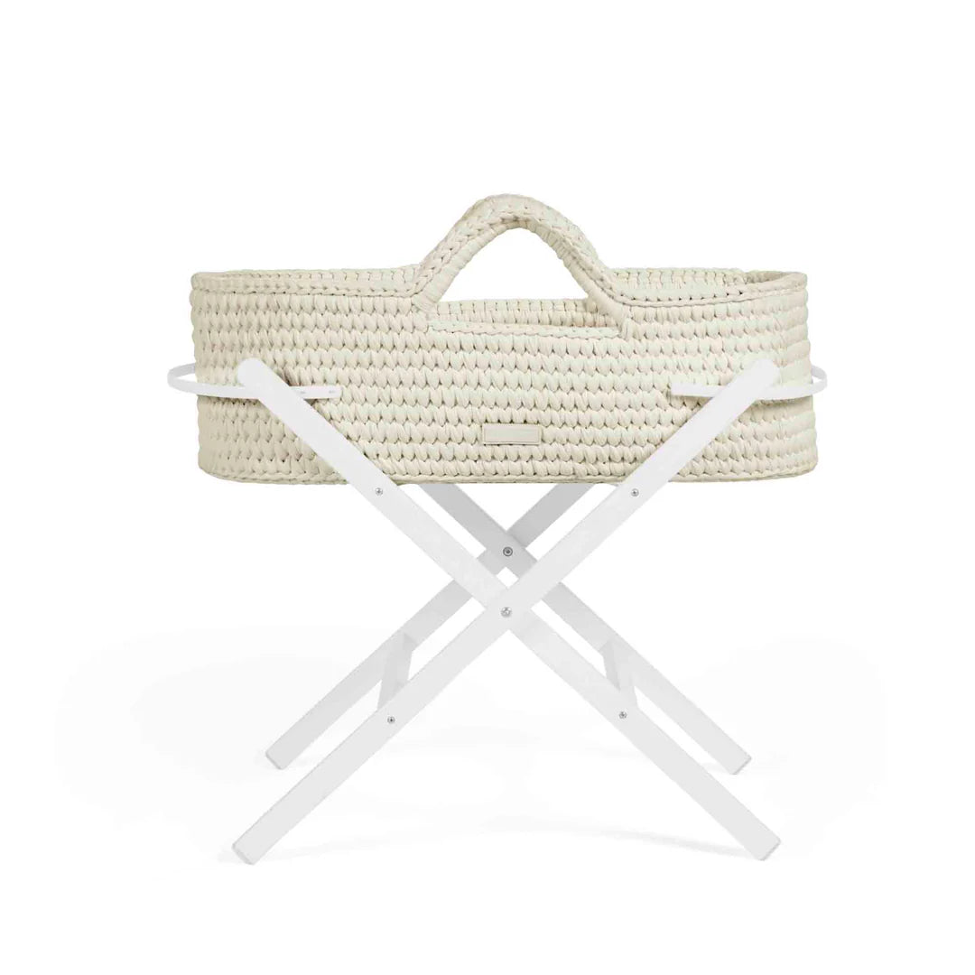 Ickle Bubba Nova Crochet Moses Basket + White Stand - Cloud