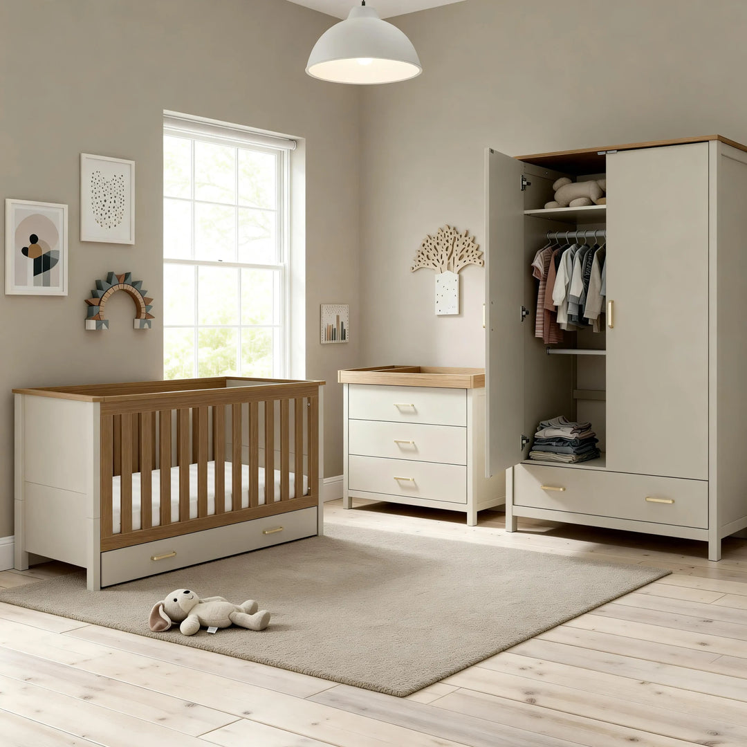 Babymore Mira 3 Piece Nursery Room Set – Cashmere Warm Oak