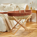The Little Green Sheep Organic Knitted Moses Basket, Mattress & Natural Foldable Stand - Terracotta