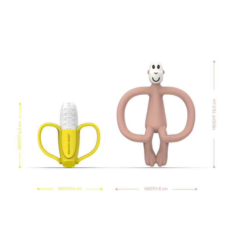 Matchstick Monkey & Banana Teether Gift Set - Dusty Pink