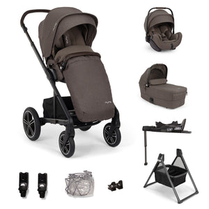 Nuna MIXX next, Arra Flex + Base Curv Travel System Bundle - Chestnut + FREE Carrycot Stand Worth £130!