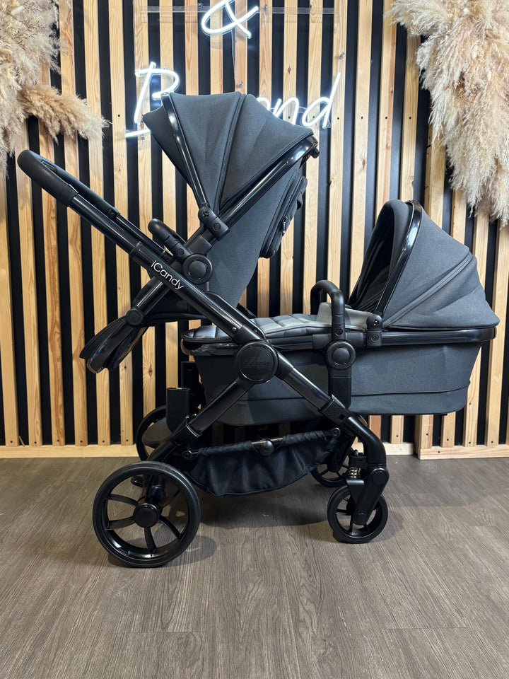 PRE LOVED iCandy Peach 7 Double Pushchair Bundle - Phantom/Dark Grey