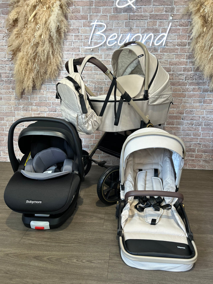 EX DISPLAY Babymore Kai Travel System Pecan with Base - Sandstone