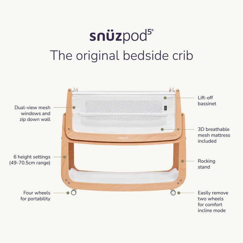 SnuzPod5 Bedside Crib - Pebble