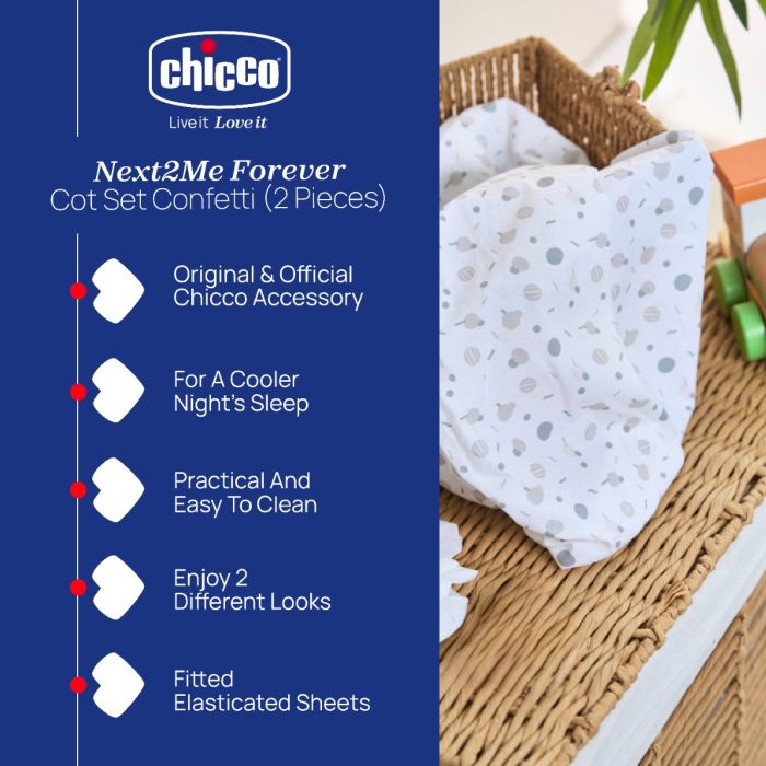 Chicco Next2Me Cotton Forever Cot Sheet 2 Pack - Confetti