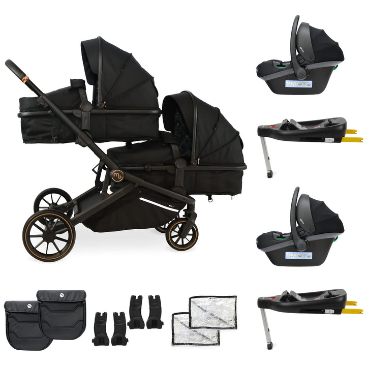 My Babiie MB33 Tandem Pushchair with 2 Infant Carriers & 2 Bases - Black Leopard