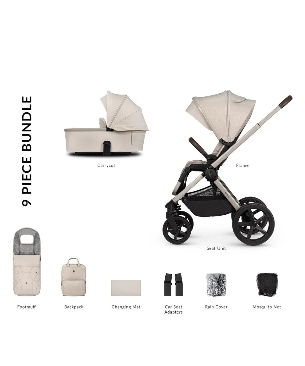 Venicci Upline2 Pushchair, Carrycot + Accessories Travel System Bundle - Stone Beige