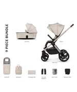 Venicci Upline2 Pushchair, Carrycot + Accessories Travel System Bundle - Stone Beige