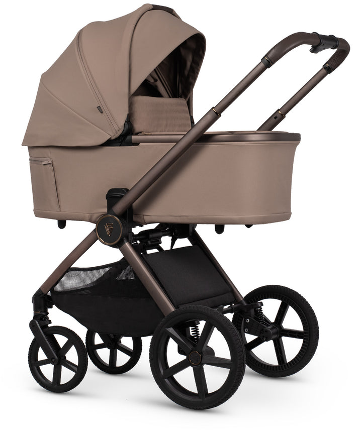Venicci Upline3 Travel System Inc Tiago Car Seat & 360 Base 16 Piece Ultimate Bundle - Sand