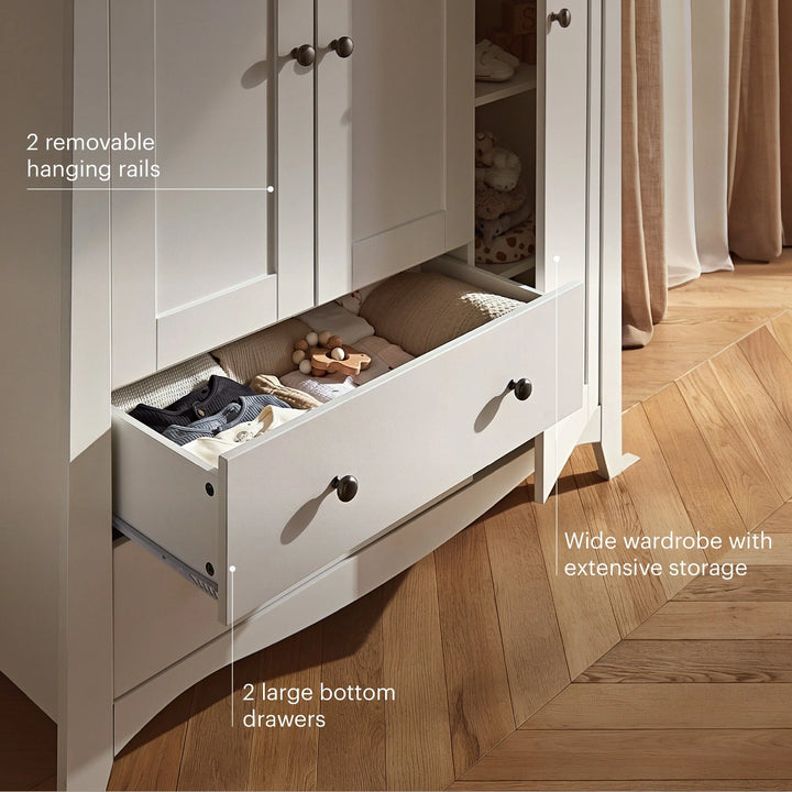 CuddleCo Clara 3 Door Triple Wardrobe - White & Ash