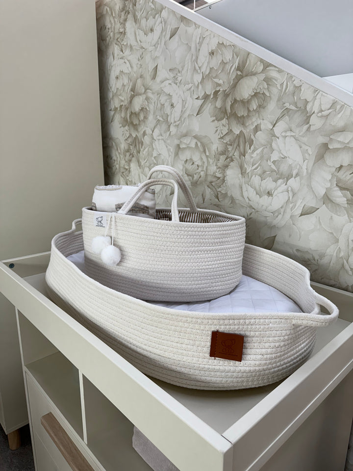 Cotton Rope Caddy & Changing Basket Duo - Off White