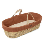 The Little Green Sheep Organic Knitted Moses Basket, Mattress & Natural Foldable Stand - Terracotta
