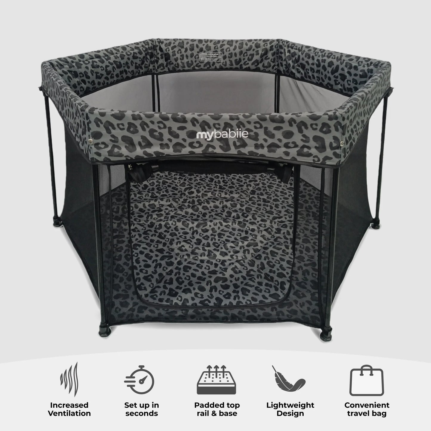 My Babiie Baby Playpen - Grey Leopard