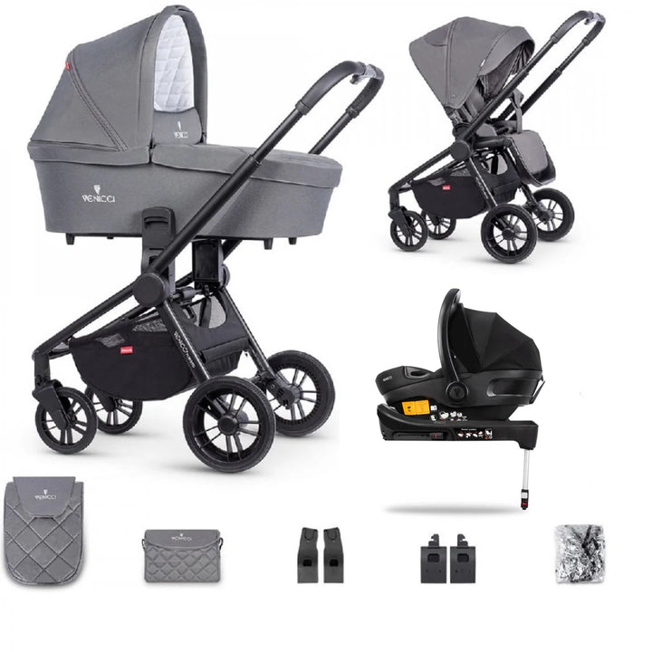 EX DISPLAY Venicci Turisso 3in1 + Isofix Base Travel System Bundle - Rock Grey