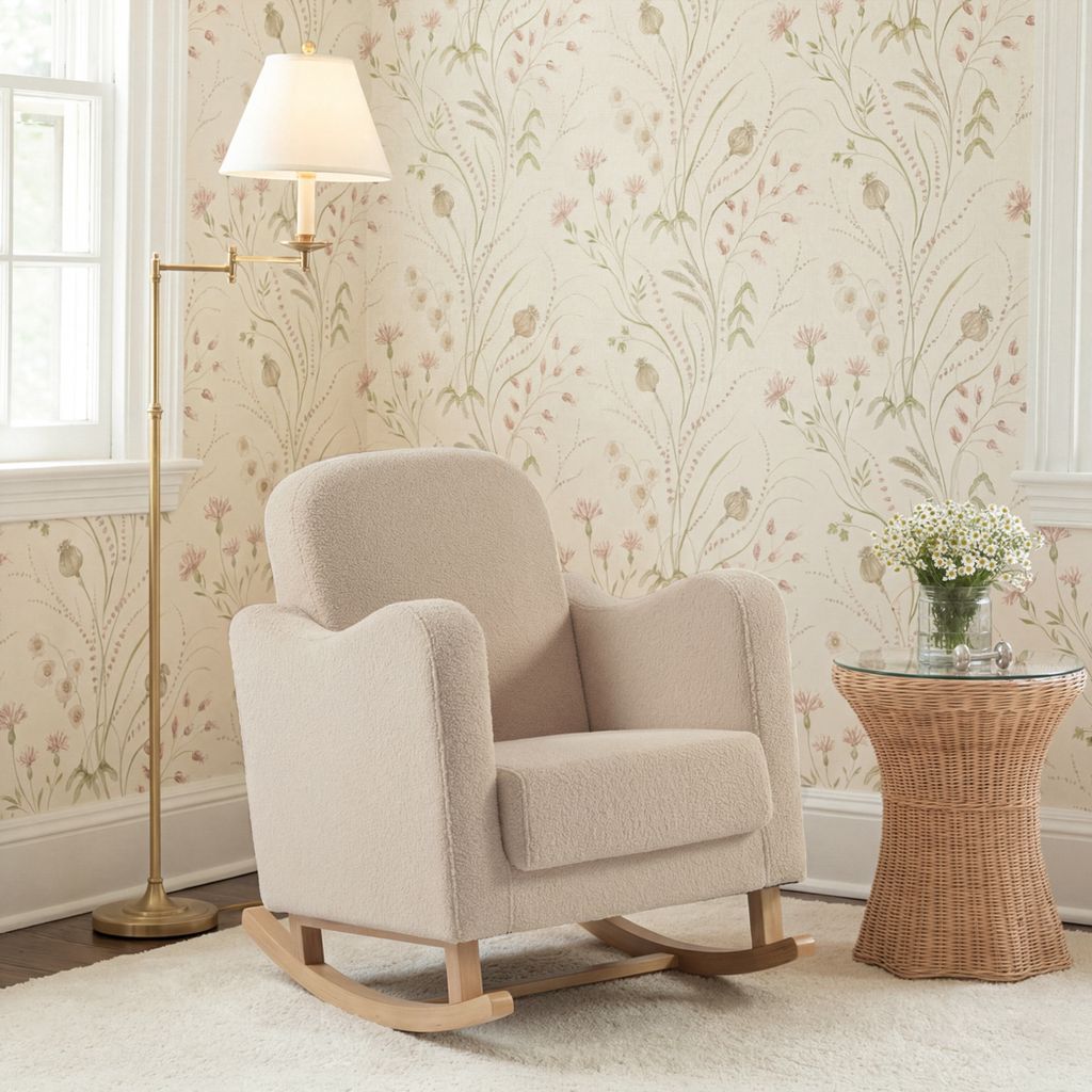 Bebe & Beyond Soother Nursing Chair + Stool – Boucle Collection Oat