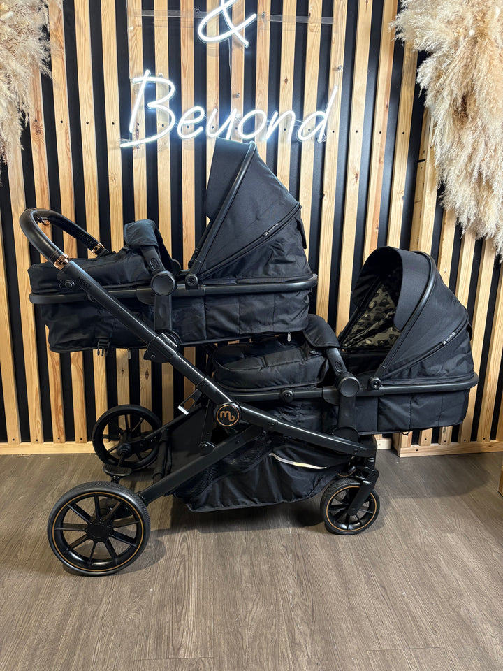 PRE LOVED My Babiie MB33 Twin Pushchair with Infant Carrier - Black Leopard