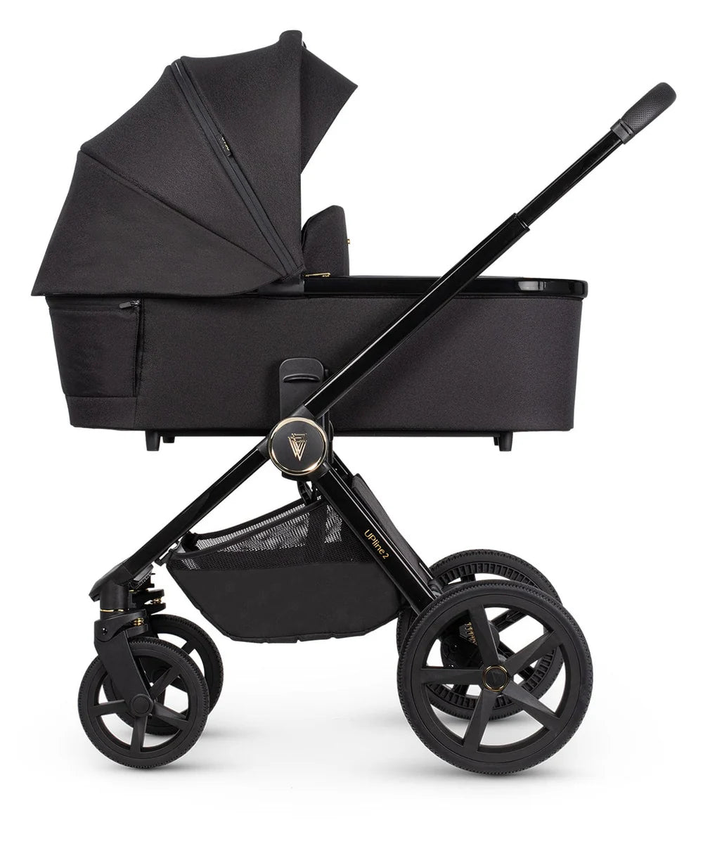Venicci Upline2 Pushchair, Carrycot + Accessories Travel System Bundle - All Black