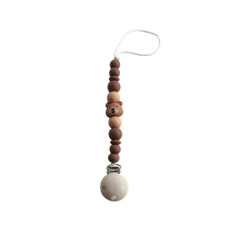 Chewies Silicone Bear Teething Dummy Clip - Navaho Cream