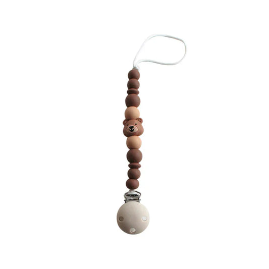 Chewies Silicone Bear Teething Dummy Clip - Navaho Cream
